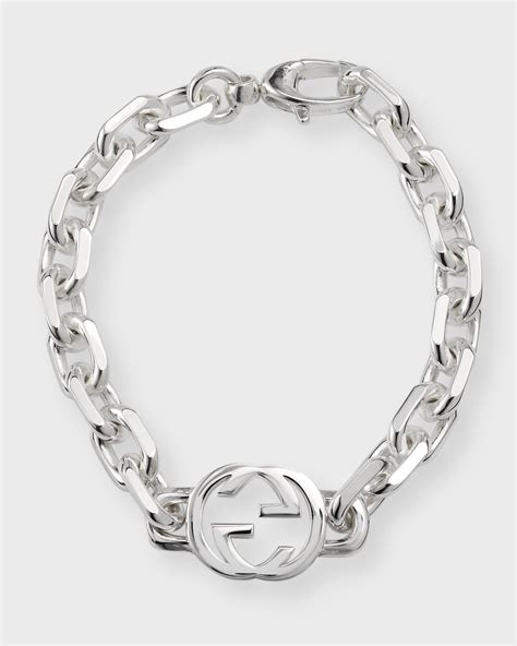 Gucci Men's Sterling Silver Interlocking G Link Bracelet.